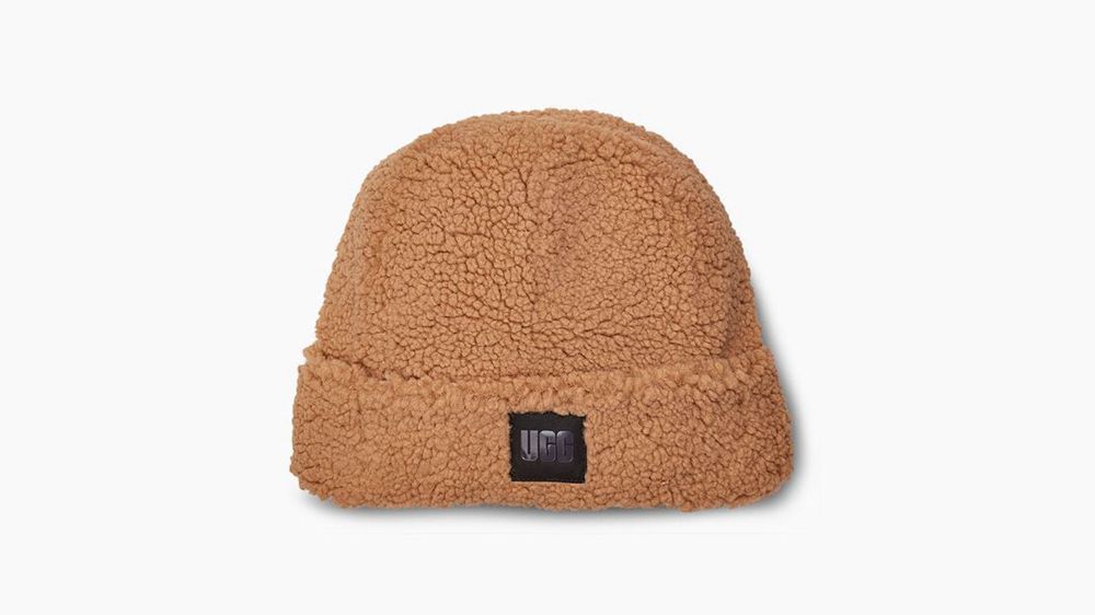 Ugg Sherpa Cuff - Womens Beanies - Khaki - NZ (0162KPGFC)